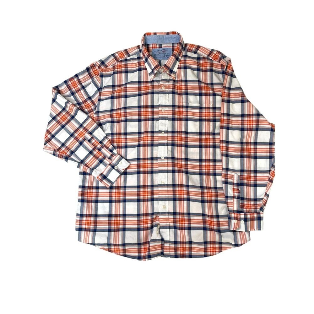 Saddlebred‎ Men's Orange And Blue 100% Cotton Long Sleeve Collared Button Up 2XL
